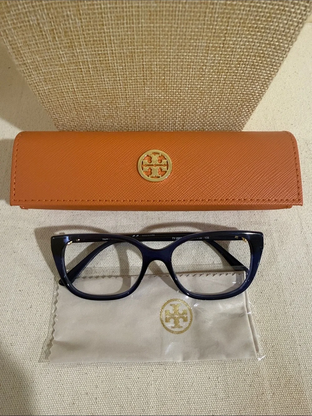 Tory Burch Navy Cat-Eye Optical Glasses with Orange Logo Case-RX ready No Lenses
